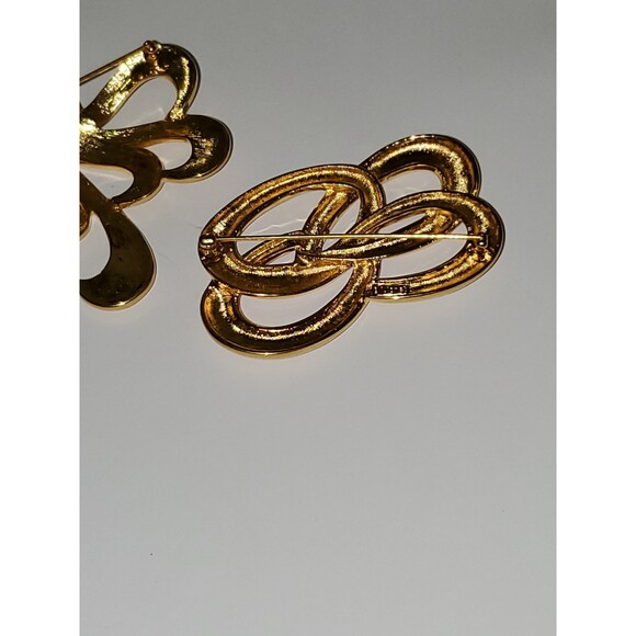 A Lot of Two Monet Brooch Pins Gold Tone Swirly Flair Design Collectible Large - Picture 5 of 8